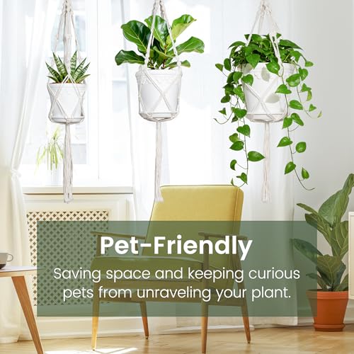 Hanging Planters with Macrame Plant Hangers, 3-Set Self Watering Pots, Hanging Flower Baskets for Indoor Outdoor Plants,3 Different Sizes