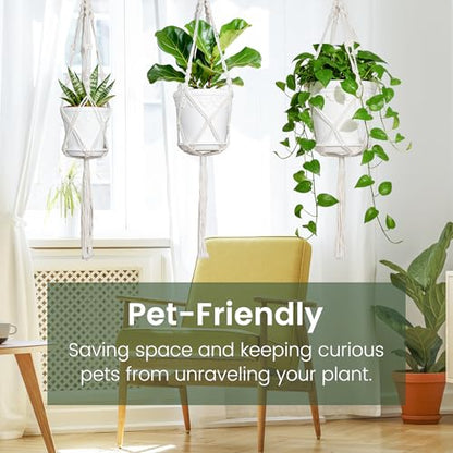 Hanging Planters with Macrame Plant Hangers, 3-Set Self Watering Pots, Hanging Flower Baskets for Indoor Outdoor Plants,3 Different Sizes