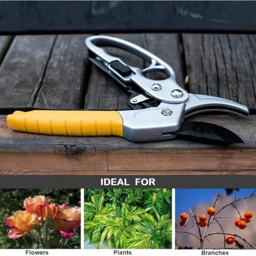 Professional Ratchet Anvil Pruning Shears, Heavy Duty Carbon Steel Anvil Pruner with Ratcheting Labor-Saving Mechanism, Reinforced Non-Slip Handle Garden Clippers for Tree Trimming (Yellow) - color: Yellow