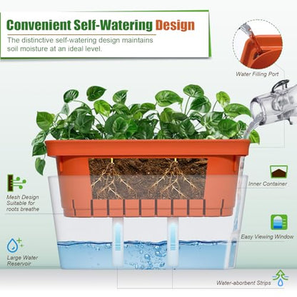 OurWarm 3 Pack Self Watering Herb Planter Set for Windowsill, 10.5In Indoor Herb Garden Planters with Water Level Indicator, Dual Layer Easy Care Pot for Basil, Flowers, Vegetables & Succulent - size: 3 PACK
