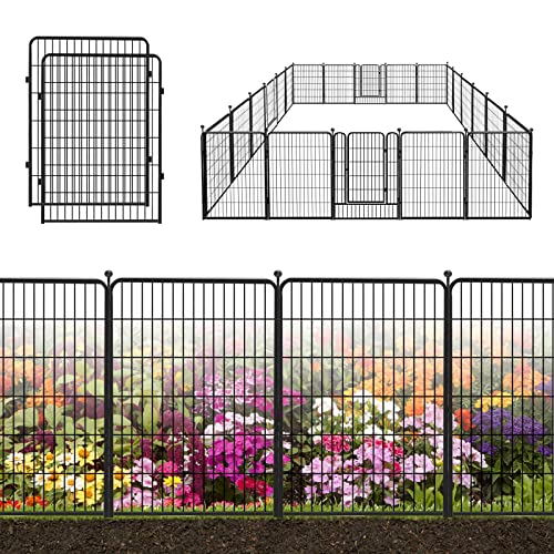 Decorative Black Metal Fencing Garden Fence with Gate, 50ft(L) 40in(H) 22 Fence Panels No Dig Fence Rustproof Animal Barrier Fence Temporary Dog Panels Fencing Outdoor - size: 50ft-40"H(20 Panels+2 Gates)