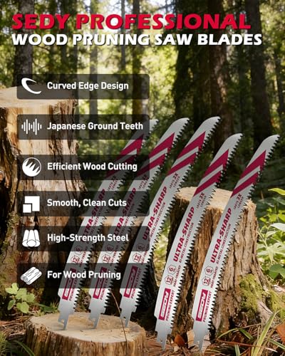 12 Inch Japanese Teeth Reciprocating Saw Blades, 6TPI Arc Edge Wood Pruning Saw Blades Set with Storage Box for Tree Trimming, Wood Cutting, 5 Pack - color: 5-Pc 12" Precision Pruning
