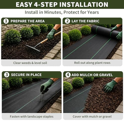 EXTRAEASY 17 in (1.4 ft) x 150 ft Landscape Fabric Weed Barrier, 3.2 oz Heavy Duty Woven Weed Blocker, Ground Cover Geotextile Fabric for Under Gravel, Garden Bed Liner & Pathways - size: 1.4ft x 150ft