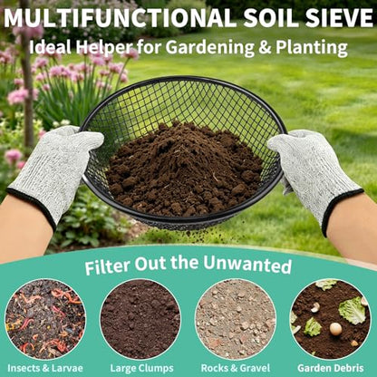 3 PCS Soil Sifter for Gardening,1/4,1/6,1/9 Inch Heavy Duty Rock Dirt Compost Sifter Fits 5 Gallon Bucket,Black Stainless Steel Fine Dirt Garden Sifter for Gravel,Filtering Compost