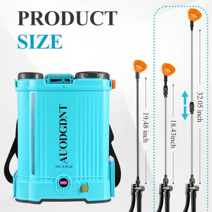 Battery Powered Backpack Sprayer 4.2 Gallon with Auto-Mixing System, Dual Battery System, Compatible with Makita 21V Battery, 2 Interchangeable Spray Wands (Stainless Steel & Fiberglass) for Garden