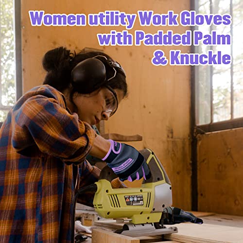 AIGEVTURE Utility Work Gloves Women, Safety Mechanic Working Gloves Touch Screen,Flexible Breathable Yard Work Gloves - color: Purple, size: Medium (Pack of 1)