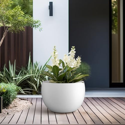 Kante Small Round Bowl White Concrete Planter 11.8" Dia, Outdoor - color: Pure White, size: 11.8" d
