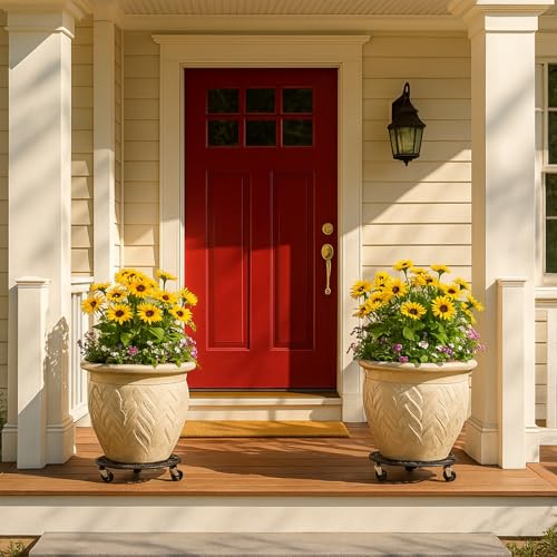 1 Pack Plant Caddy with Wheels 14 Inch Rolling Plant Stand for Large Plants Heavy Duty Plant Rollers Metal Plant Dolly Rustproof Planter Stand Wrought Iron Plant Stands Flower Cart Indoor Outdoor - size: 14 inches