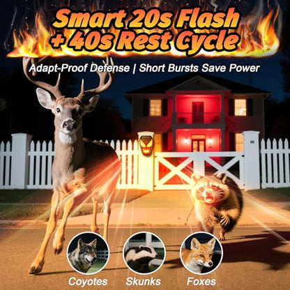 Solar Coyote Deterrent Predator Lights - Nocturnal Animal Repeller with Red LED Flashing Lights for Chicken Coop, Yard & Garden Protection Against Raccoons, Foxes, Deer, Skunks, Hawks 2 PCS