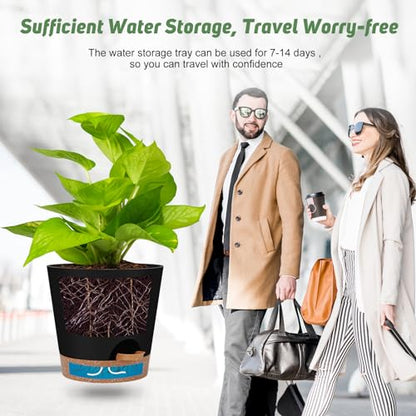 YNNICO Indoor Self Watering Planters with Drainage Holes and Saucers, 8, 7, 6.5, 6, 5.5, 5 Inches, Black, 6 Pots - color: Black, size: 8+7+6.5+6+5.5+5 inch