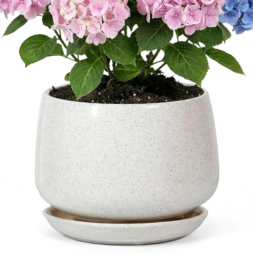 10.3 Inch Flower pots for Indoor Outdoor Plants with Saucer Drainage Leak-Proof Mesh, Ceramic Planter with Gardening Gloves for Succulent and Flower (Matte White) - color: Matte White, size: 10.3 Inch