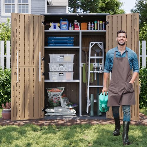 Aoxun Outdoor Storage Shed with Floor, 64 Cu.Ft Outdoor Storage Cabinet - size: 64 Cu.Ft w/No Shelves