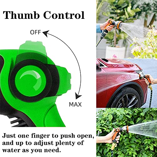 Garden Hose Nozzle Spray Nozzle,10 Hose Metal Duty Watering Patterns Thumb Control On Off Valve, High Pressure Nozzle Sprayer for Watering Plants, Car Wash,Cleaning,Showering Pets - color: Green