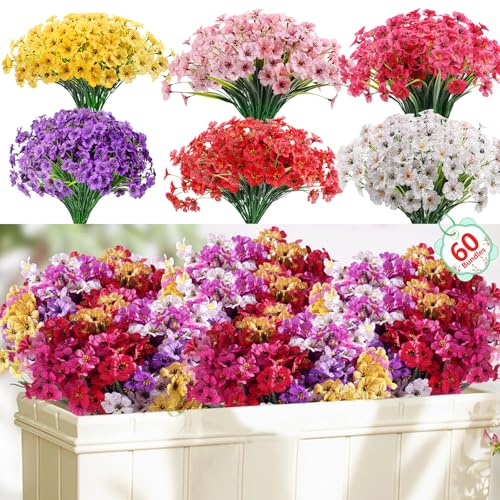 Powbrace 60 Pack Artificial Flowers for Outdoor Indoor Fake Plants(Mixed) - color: Multi-colour, size: 60 Bundles