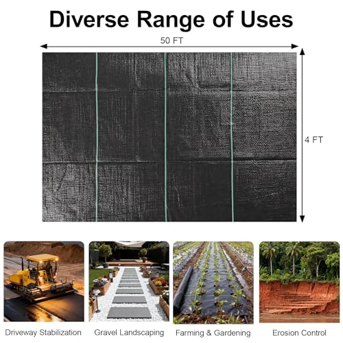 Weed Barrier Landscape Fabric 4FT x 100FT - 3.2oz Heavy Duty Weed Control Mat, High Permeability Woven Geotextile Fabric for Driveway, Gravel, Yard Ground Cover, Greenhouse Gardening - color: Black - 4x100FT