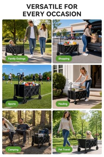 Hikenture Collapsible Wagon Cart with Wheels, 220 lbs Foldable Wagon
