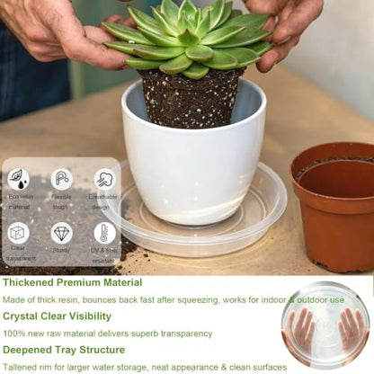 Delphinus 20 Pack Clear Plant Drip Trays, 6 Inch Round