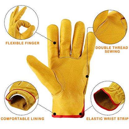 Patelai Garden Gloves Leather Gardening Gloves Thorn and Cutting Proof Work Garden Gloves (Large) - size: Large (Pack of 1)
