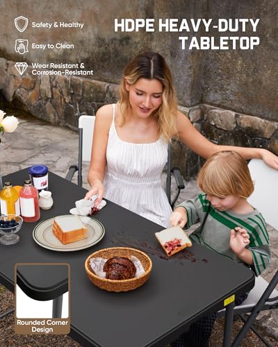 FanttikOutdoor Folding Table 4 Foot Quick Adjust Portable Plastic 4 Heights - color: Black
