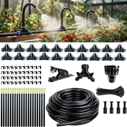 2026-Upgrade 100Ft 1/4" Drip Irrigation System,Garden Watering Kit with 20Pcs 360° Adjustable Copper Nozzles,Automatic Atomizing Sprinkler,DIY for Outdoor,Lawn,Greenhouse,Raised Beds (100FT/20pcs) - size: 100FT/20pcs