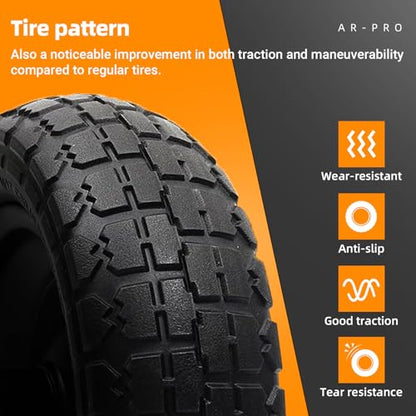 AR-PRO (4 Pack) 10" Solid Flat Free Tire and Wheel, 5/8" Bore - size: 10" Solid Tire (4-Wheel)