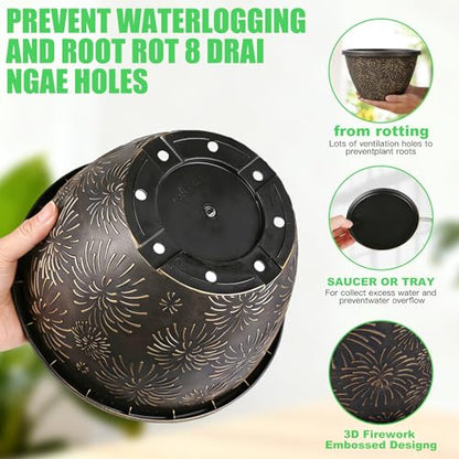 Nooulap 4 Pack 12 Inch Plant Pots with Drainage Holes and Saucers - color: Firework Imitation, size: 12 Inch