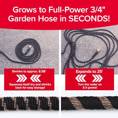 Pocket Hose Copper Head 25 FT Expandable Garden Hose, Pocket Pivot, Nozzle