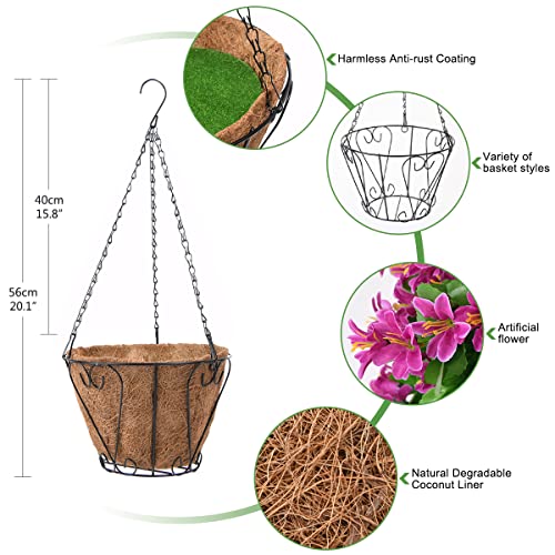 INQCMY Fake Hanging Flowers with Basket Artificial Violet for Outdoor - color: Light Purple
