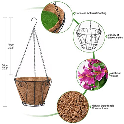 INQCMY Fake Hanging Flowers with Basket Artificial Violet for Outdoor - color: Light Purple
