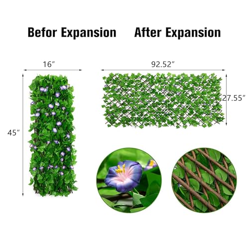 DOEWORKS Expandable Faux Ivy Trellis Fence, Patio Privacy Screen, 2 Pack - color: Purple Morning Glory, size: 16 x 45 in, 2 Panel