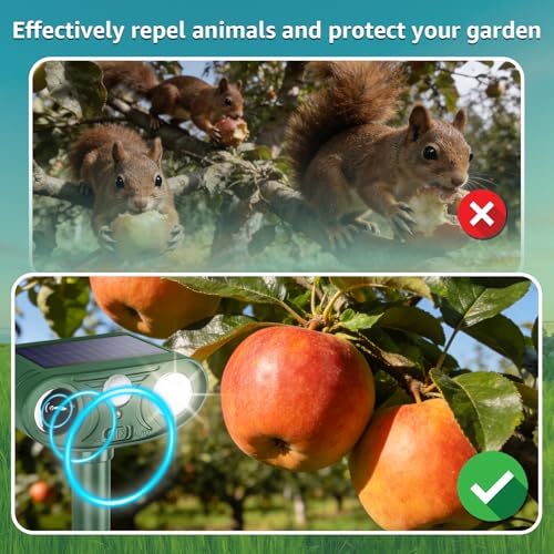 Solar Ultrasonic Animal Repellent Outdoor with Motion Sensor Strobe Light - color: 2PCS white and Red lights flashing