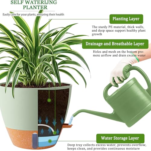 2 Pack 10 inch Plant Pots, Plastic Self Watering Planters - color: Green, size: 10 inch