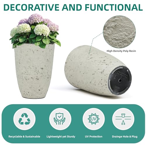 19.5" Tall Resin Planters Set of 2, Faux Birch Bark, White - color: 19.5"h-faux Birch Bark