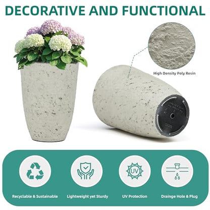Autodaya 19.5" Resin Tall Planters for Outdoor Plants, Set of 2 Flower Pots - color: Country Round White-19.5"