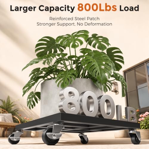3 Pack 12" Heavy Duty Plant Caddy with Wheels, Supports Up to 800 lbs, Metal Rolling Plant Stand with 4 Swivel Casters include 2 Locking Wheels, Rustproof for Large Pots, Washer & Refrigerator - size: 12"-3pack
