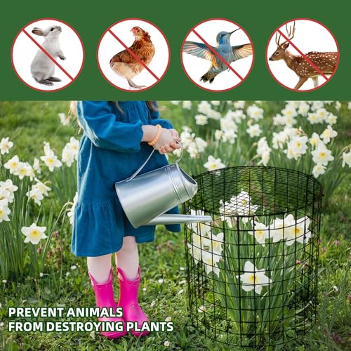 6 Sets of DIY Metal Plant Protectors from Deer, Garden Fencing Animal Barrier Size 11.8 * 12.9 inches, Mesh Plant Cage Chicken Wire Cloche for Plants with Stakes and Nylon Cables - size: 6 Sets