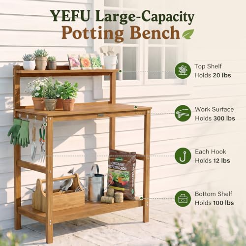 YEFU Potting Table, All-Weather Resistant,Teak - color: Teak, size: Classic