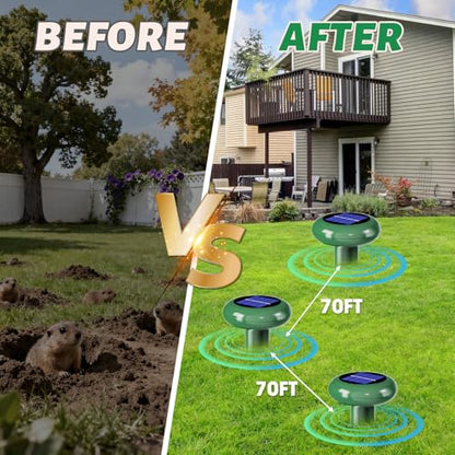 Solar Powered Ultrasonic Mole Repellent,Outdoor Animal Repellent Effective Get Rid of Snake Skunk Vole Groundhog Chipmunk Squirrel,Yard Garden Spiral IP 65 Waterproof Sonic Spikes（6 Pack）