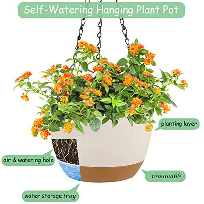 LIYDE 3 Pack Hanging Planters, 8 Inch Small Hanging Pots Self Watering Hanging Planters for Indoor Plants with Drainage Holes and Removable Tray Hanging Basket - color: Whitegreygreen