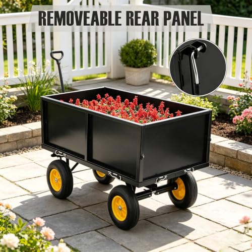 500 LBS Capacity Heavy-Duty Steel Dump Cart,17 Cu.Ft Tow-Behind Utility Trailer with Removable Tailgate for ATV, UTV, Lawn Tractor & Riding Mower, Garden & Landscaping Hauling Cart for Lawn, Yard