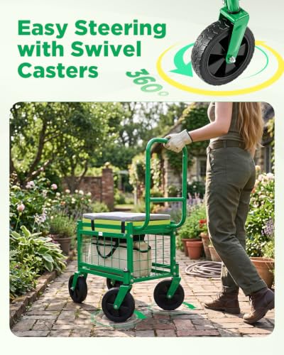Saker Rolling Garden Work Seat with Wheels, 500 LB Heavy Duty Garden Cart - color: Luxury Version