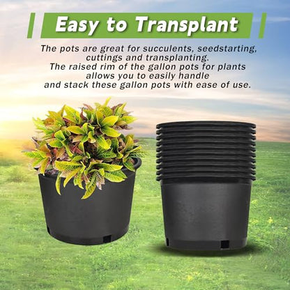 HOSTIC Short 2 Gallon Plastic Plant Container Gallon Pots with Drainage Holes Flexible Nursery Pot Suitable for Indoor Outdoor Vegetables Flowers Plants 10 PCS - size: Short 2 Gallon