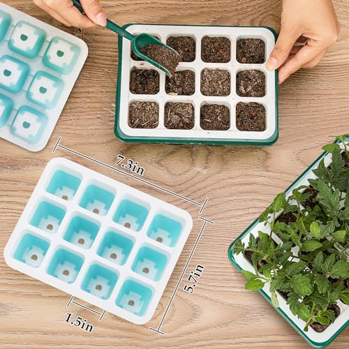 Hanaoyo 12 PCS Reusable Seed Starter Tray, 144 Cells Seed Starter Kit with Flexible Pop-Out Cells, Seedling Starter Trays for Seed Starter, Indoor Greenhouse Seeding Planting Growing - color: Blue-12 Pcs