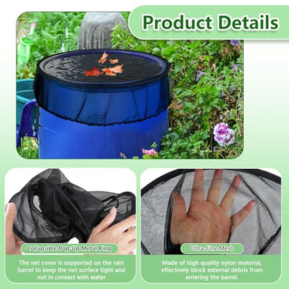Tryly 2Pcs Mesh Cover for Rain Barrels, Pop Up Rain Barrel Net Cover with Drawstring, Water Collection Buckets Cover, Rain Barrel Netting Screen to Block Leaves and Debris Falling in (24.8inch) - size: 24.8inch