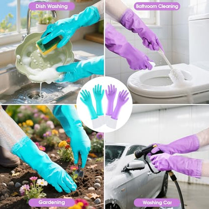 Elgood Reusable Long Dishwashing Cleaning Gloves with Latex Free, Long Cuff,Cotton Lining,Kitchen Gloves 2 Pairs,Purple+Blue Medium - color: Long Cuff-purple+blue, size: Medium (Pack of 2)