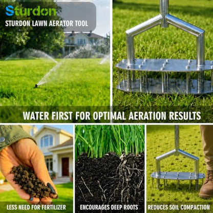 Manual Lawn Aerator - 304 Stainless Steel Aerator Lawn Tool with 15 Spikes