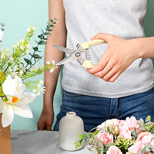 Therwen 12 Pcs Garden Shears Flower Scissors Pruning Shears Floral Garden Clippers Hand Pruners Branch Cutter Gardening Tools for Plants Cutting, Trimming, Fruits Picking (Beige,Bypass, Straight) - style: Beige, Bypass, Straight