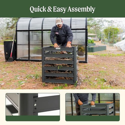 Vego Garden Compost Bin Outdoor, 32" Tall Modular Composting Bin 60" x 30" x 32" (250 Gallons), All Metal Heavy-Duty Outdoor Composter - size: 60" x 30" x 32"
