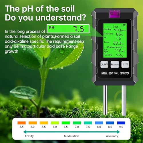 6-in-1 Soil Moisture Meter with Moisture/pH/Temperature/Sunlight/Air Humidity/Fertility, Soil Tester for Farming, Gardening and Outdoor Plants (2*AAA Battery Needed)| Factory-Permanent Calibration
