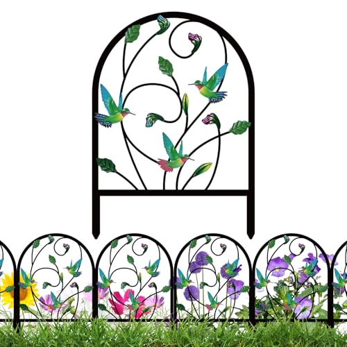 4 Pack Hummingbird Decorative Garden Fence Metal Hummingbird Design Metal Arch Garden Fence Border for Yard Patio Flower Bed Lawn Outdoor Landscape Decoration Animal Barrier Fence for Garden - style: Hummingbird